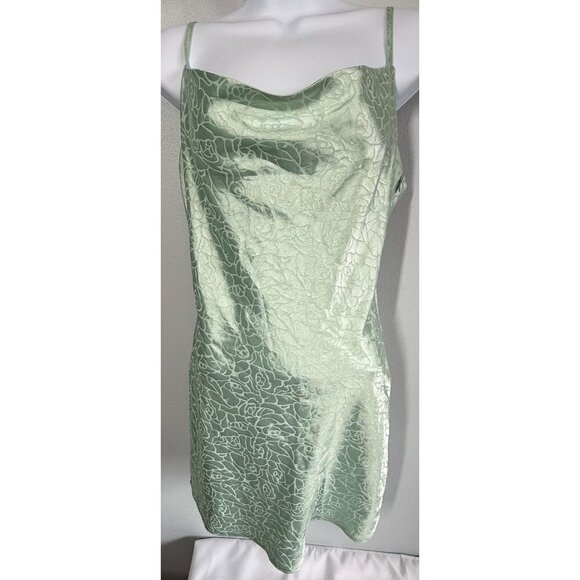 NASTY GAL Womens Mint Green Satin Slip Dress Sz 4 Floral Cocktail Mini Romantic - Picture 1 of 11